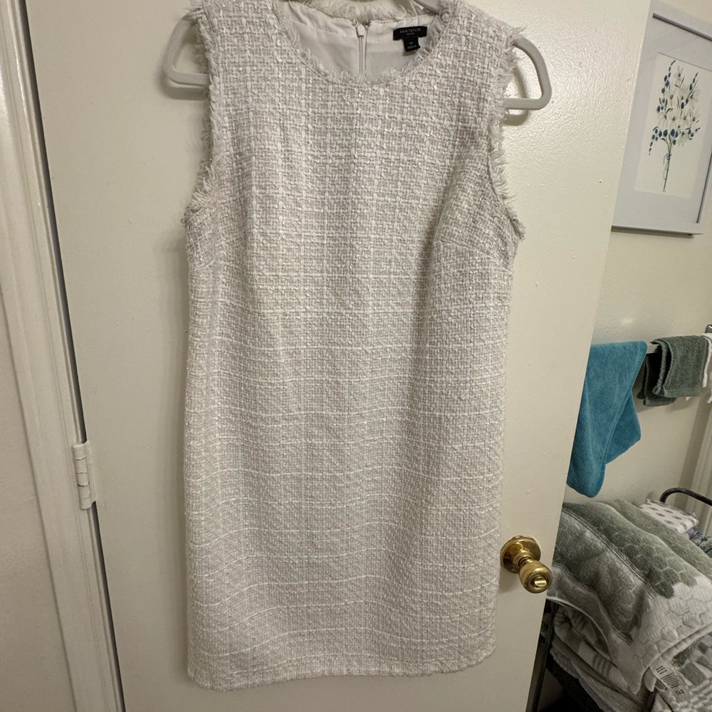 Ann Taylor Elegant White Tweed Dress